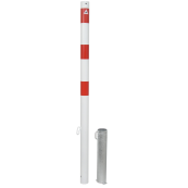 Barrier posts | Steel tube  60 x 2,5 mm | removable | for padlock | hot-dip galvanized and white coated withthree red reflecting stripes | with 2 eyelets